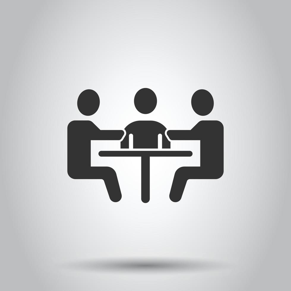Menschen mit Tabellensymbol im flachen Stil. Teamwork-Konferenz-Vektorillustration auf weißem, isoliertem Hintergrund. Sprecher Dialog Geschäftskonzept. vektor