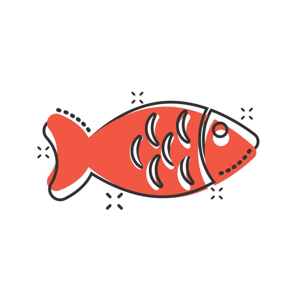 fisk ikon i komisk stil. skaldjur tecknad serie vektor illustration på vit isolerat bakgrund. hav djur- stänk effekt företag begrepp.
