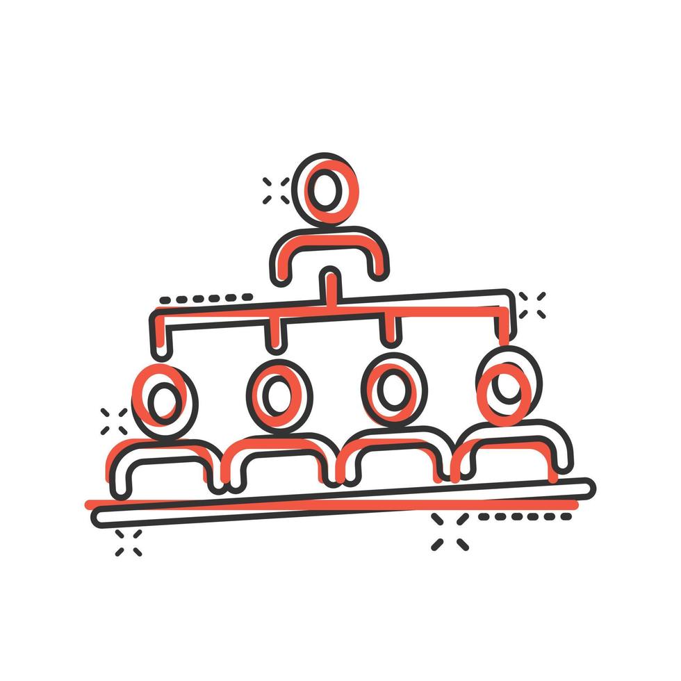 företags- organisation Diagram med företag människor vektor ikon i komisk stil. människor samarbete tecknad serie illustration på vit bakgrund. lagarbete stänk effekt företag begrepp.