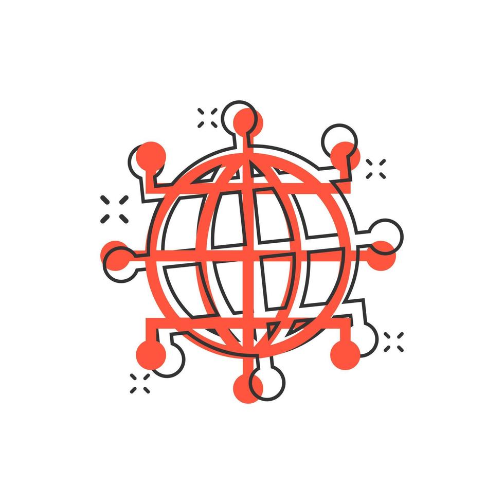 global nätverk ikon i komisk stil. cyber värld vektor tecknad serie illustration på vit isolerat bakgrund. jord företag begrepp stänk effekt.