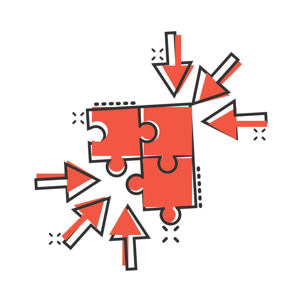 Puzzle Puzzle-Symbol im Comic-Stil. lösungskompatible Cartoon-Vektorillustration auf weißem, isoliertem Hintergrund. Kombination Splash-Effekt-Geschäftskonzept. vektor