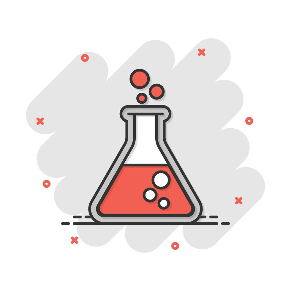 Vektor Cartoon chemische Reagenzglas-Symbol im Comic-Stil. Laborglas Zeichen Abbildung Piktogramm. Flaschen Business-Splash-Effekt-Konzept.