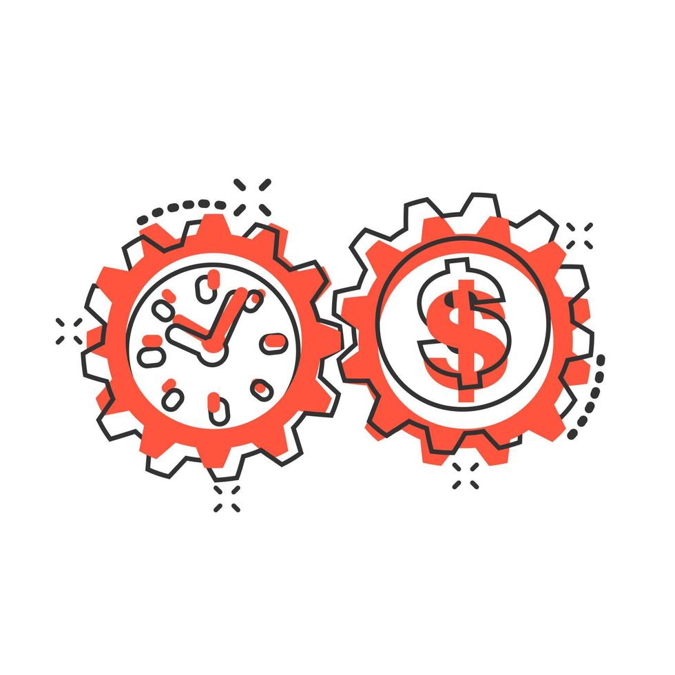 vektor tecknad serie företag och finansiera förvaltning ikon i komisk stil. tid är pengar begrepp illustration piktogram. finansiell strategi företag stänk effekt begrepp.