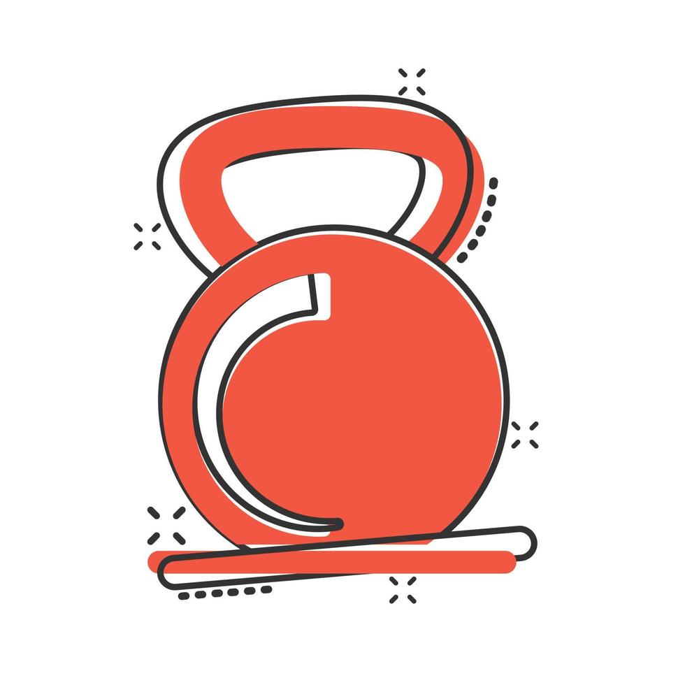 Kettlebell-Symbol im Comic-Stil. Langhantel-Sportgeräte-Cartoon-Vektorillustration auf weißem, isoliertem Hintergrund. Geschäftskonzept mit Hantel-Splash-Effekt. vektor