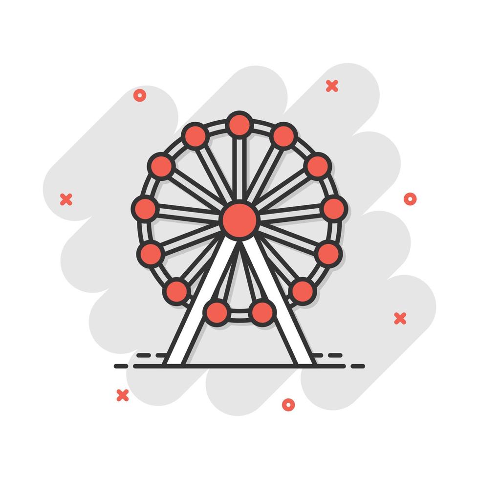 vektor tecknad serie ferris hjul ikon i komisk stil. karusell i parkera tecken illustration piktogram. nöje rida företag stänk effekt begrepp.