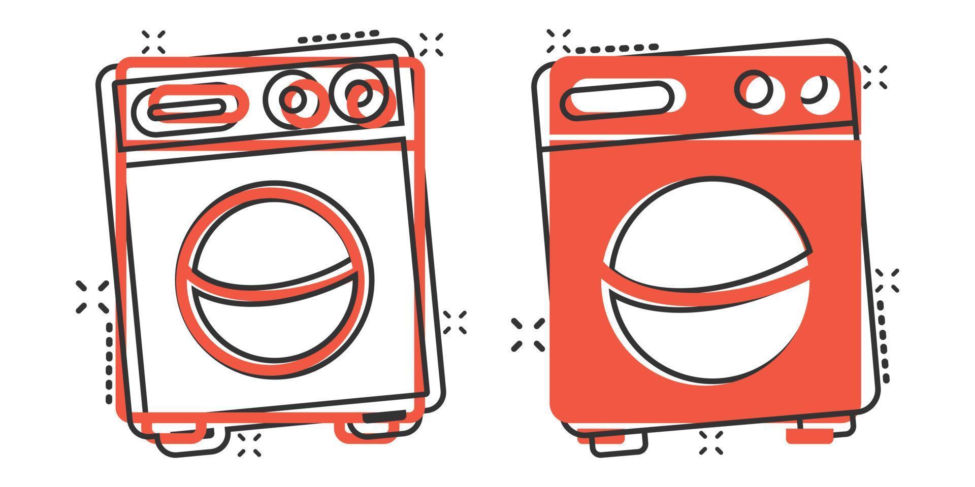 tvättning maskin ikon i komisk stil. bricka tecknad serie vektor illustration på vit isolerat bakgrund. tvätt stänk effekt företag begrepp.