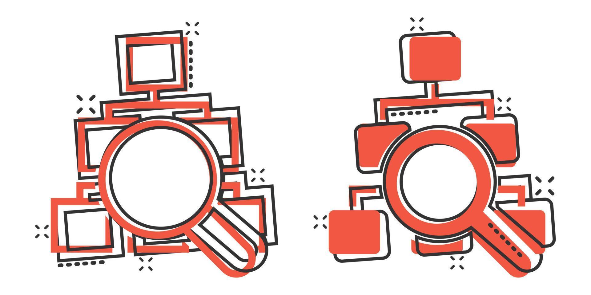 Hierarchiediagramm-Symbol im Comic-Stil. Struktur suchen Cartoon-Vektor-Illustration auf weißem Hintergrund isoliert. Geschäftskonzept für den Splash-Effekt des Organisationsworkflows. vektor