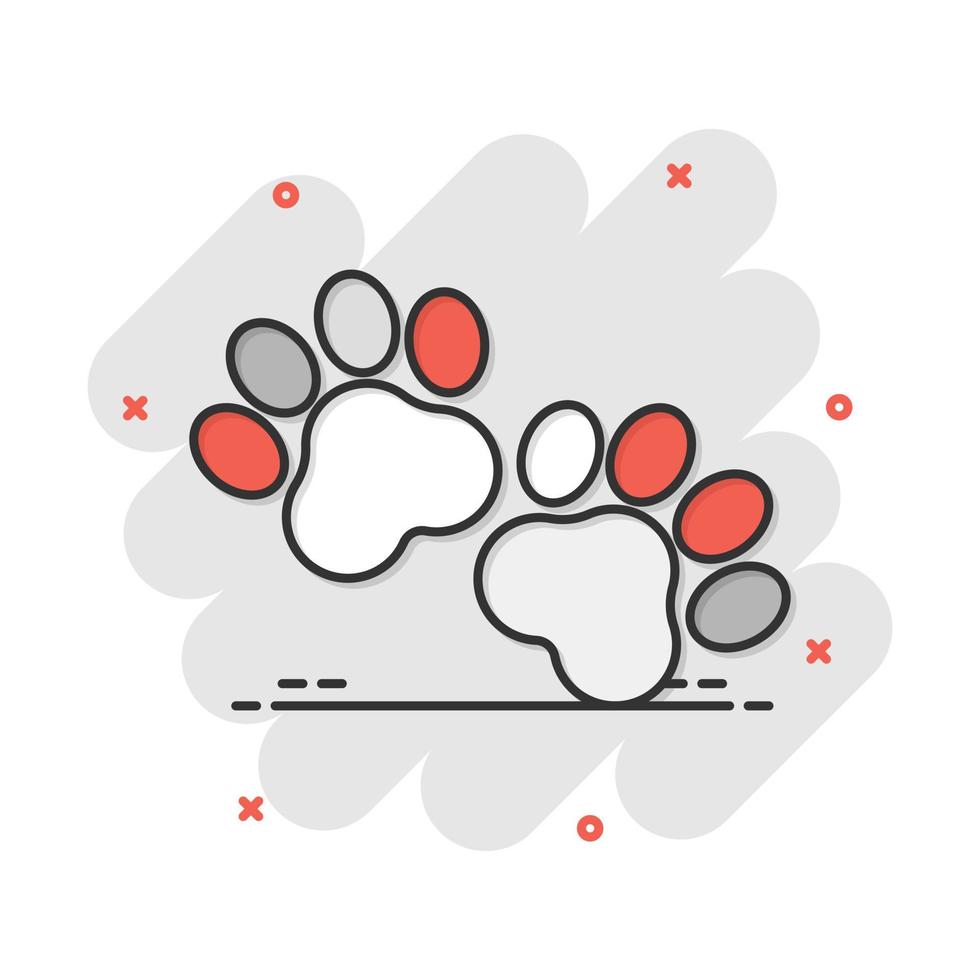 Vektor-Cartoon-Pfotenabdruck-Symbol im Comic-Stil. hund oder katze pfotenabdruck zeichen illustration piktogramm. Animal Business Splash-Effekt-Konzept. vektor