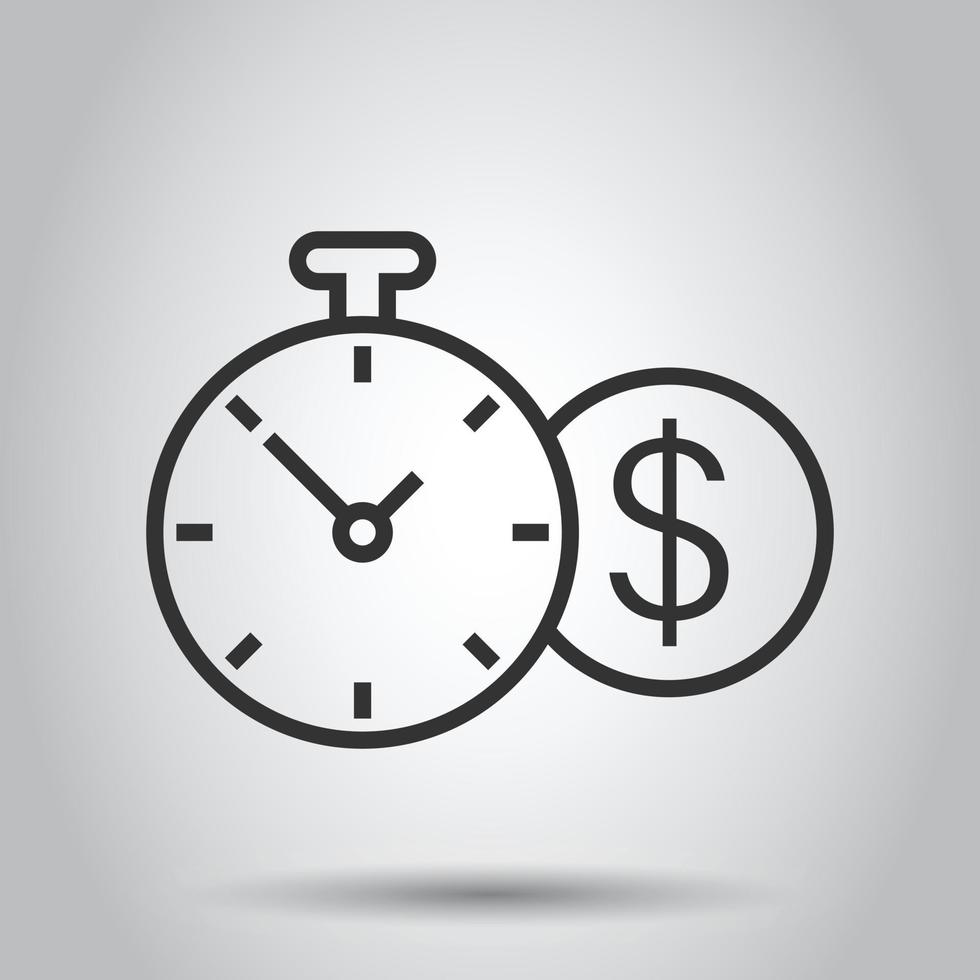 tid är pengar ikon i platt stil. klocka med dollar vektor illustration på vit isolerat bakgrund. valuta företag begrepp.