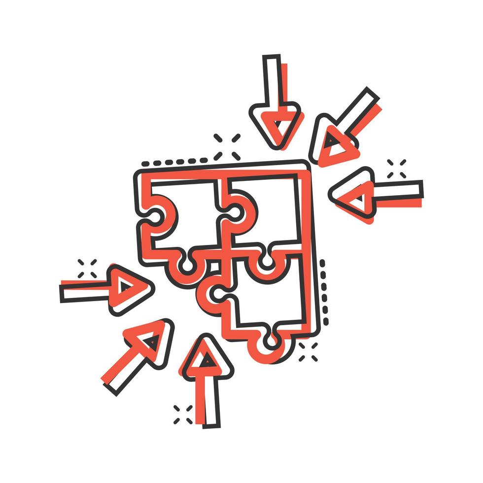 Puzzle Puzzle-Symbol im Comic-Stil. lösungskompatible Cartoon-Vektorillustration auf weißem, isoliertem Hintergrund. Kombination Splash-Effekt-Geschäftskonzept. vektor