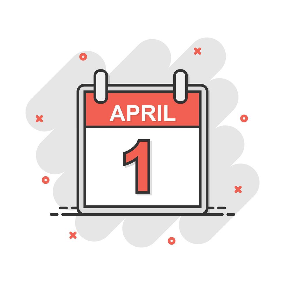 tecknad serie färgad april 1 lura dag kalender ikon i komisk stil. kalender illustration piktogram. april tecken stänk företag begrepp. vektor