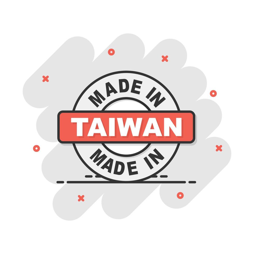 tecknad serie tillverkad i taiwan ikon i komisk stil. tillverkad illustration piktogram. producera tecken stänk företag begrepp. vektor