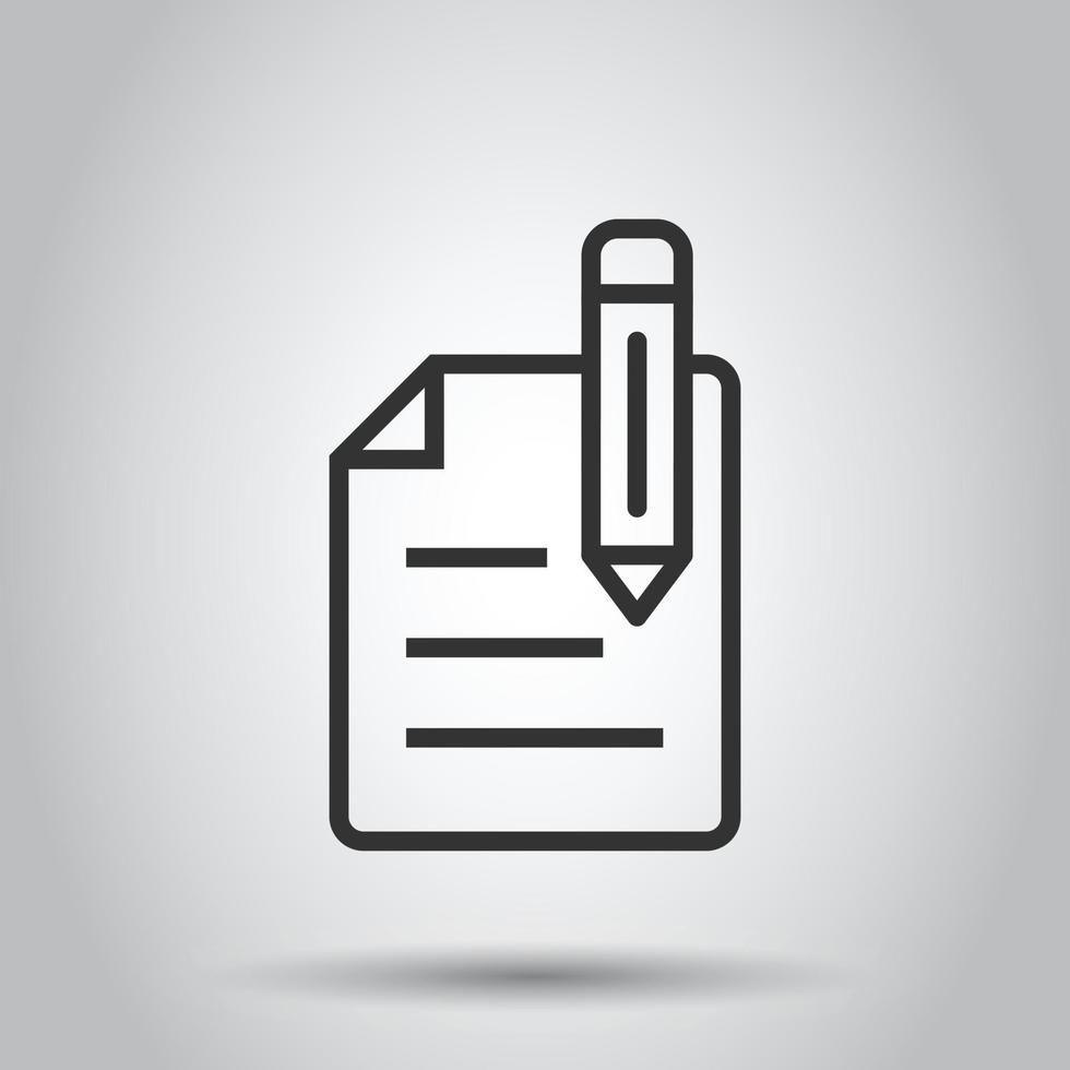 Blogging-Symbol im flachen Stil. Dokument mit Stiftvektorillustration auf weißem, isoliertem Hintergrund. Content-Business-Konzept. vektor