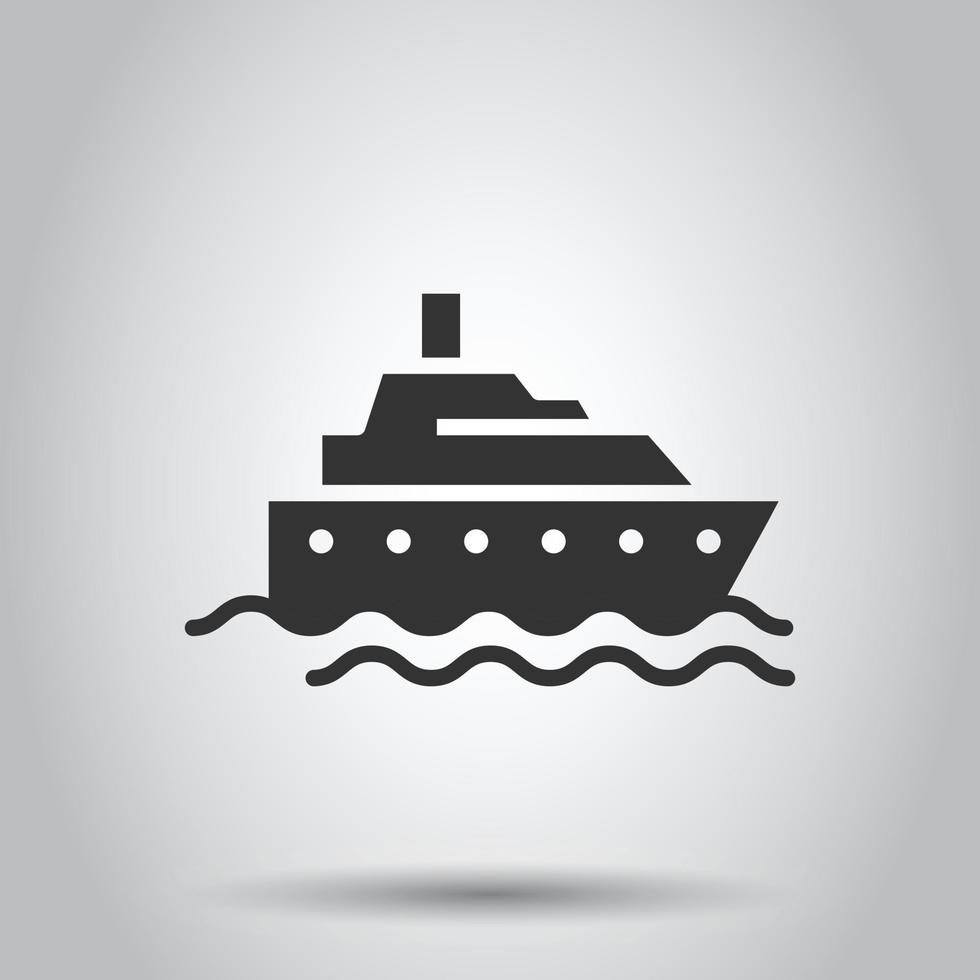 Tourismus-Schiff-Symbol im flachen Stil. Fischerboot-Vektorillustration auf weißem getrenntem Hintergrund. Tanker Ziel Geschäftskonzept. vektor