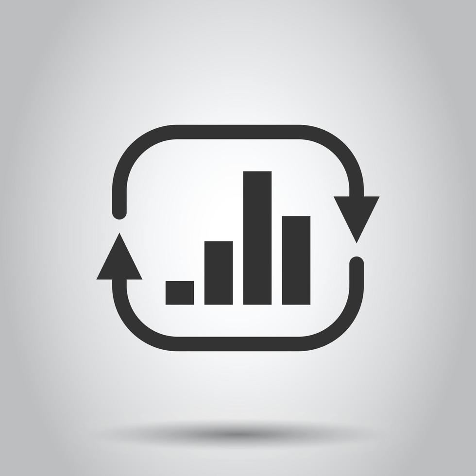 wachsendes Balkendiagramm-Symbol im flachen Stil. Erhöhen Sie die Pfeilvektorillustration auf weißem, isoliertem Hintergrund. Infografik Fortschritt Geschäftskonzept. vektor