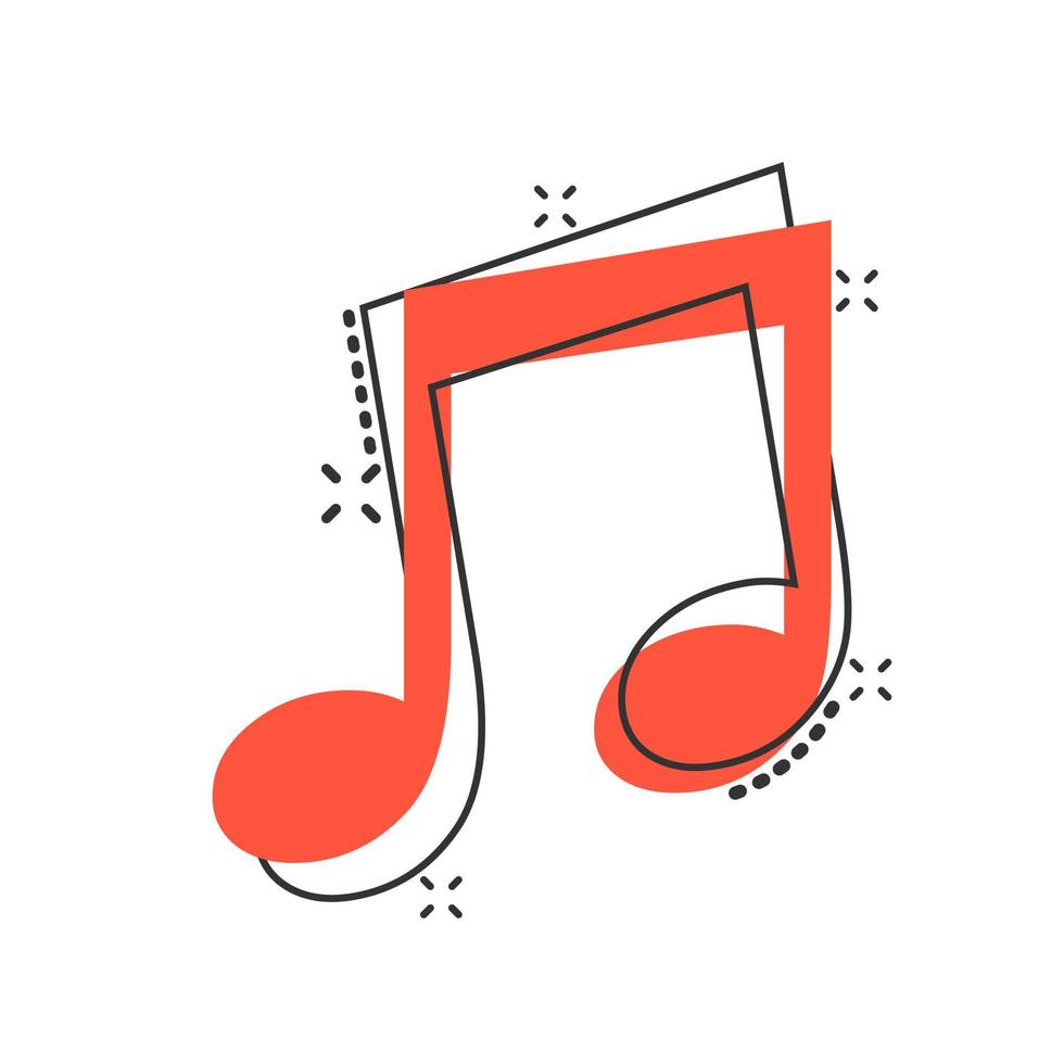 vektor tecknad serie musik notera ikon i komisk stil. ljud media begrepp illustration piktogram. audio notera företag stänk effekt begrepp.