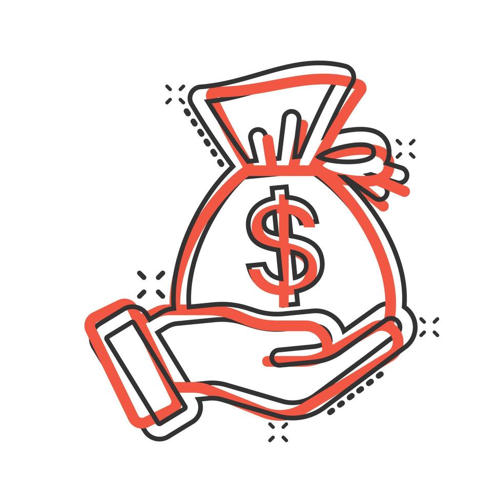 ersättning ikon i komisk stil. pengar i hand tecknad serie vektor illustration på vit isolerat bakgrund. sedel löner stänk effekt företag begrepp.
