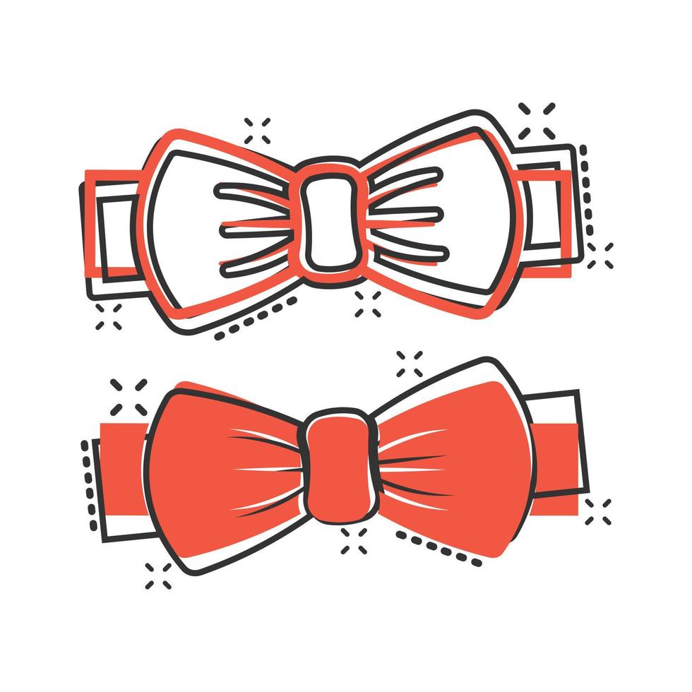 Krawattenschleife-Symbol im Comic-Stil. Fliege Cartoon-Vektor-Illustration auf weißem Hintergrund isoliert. Geschäftskonzept mit Schmetterlingsspritzeffekt. vektor