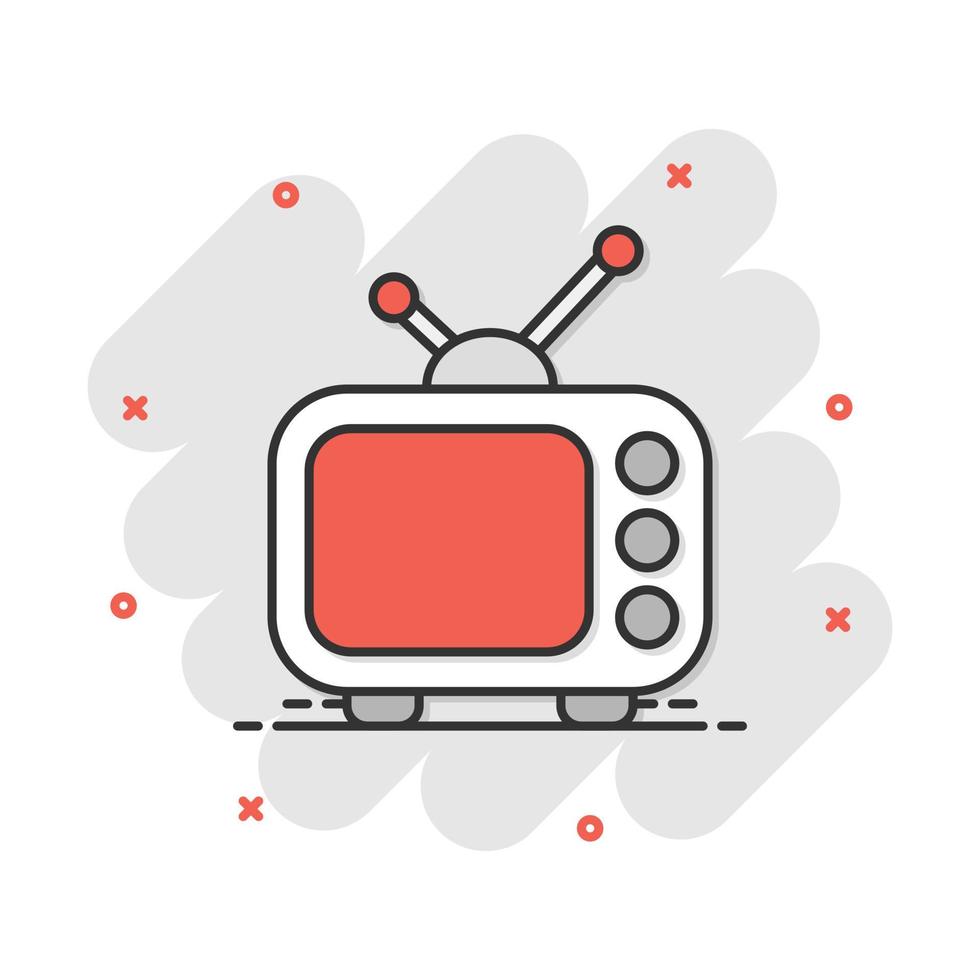 Vektor-Cartoon-TV-Monitor-Symbol im Comic-Stil. tv-bildschirm-konzept-illustrations-piktogramm. tv-show-business-splash-effekt-konzept. vektor