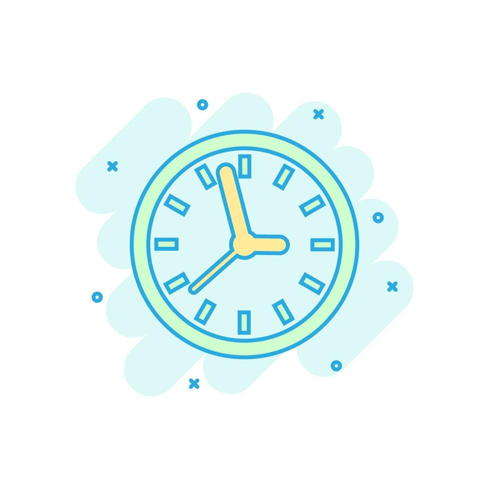 klocka tecken ikon i komisk stil. tid förvaltning vektor tecknad serie illustration på vit isolerat bakgrund. timer företag begrepp stänk effekt.