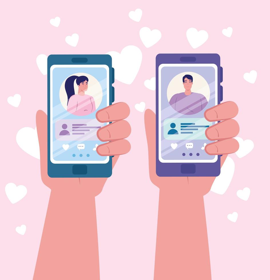 Online-Dating-Service-Anwendung mit Händen halten Smartphone vektor
