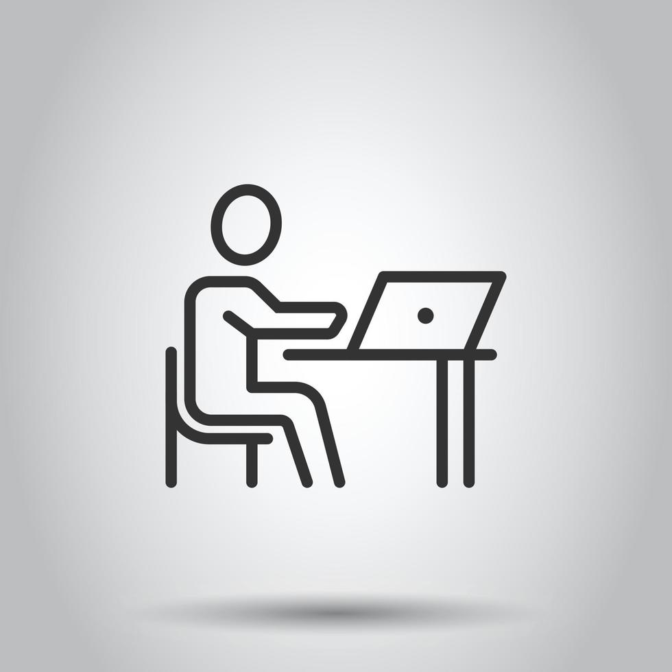 Menschen mit Laptop-Computer-Symbol im flachen Stil. pc-benutzervektorillustration auf weißem lokalisiertem hintergrund. Büroleiter Geschäftskonzept. vektor