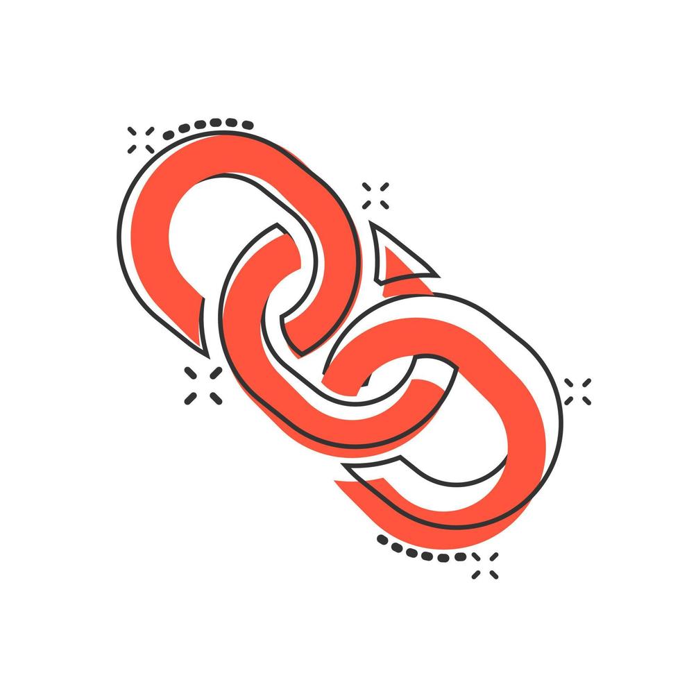 Kettenschild-Symbol im Comic-Stil. Link-Vektor-Cartoon-Illustration auf weißem, isoliertem Hintergrund. Hyperlink-Geschäftskonzept-Splash-Effekt. vektor
