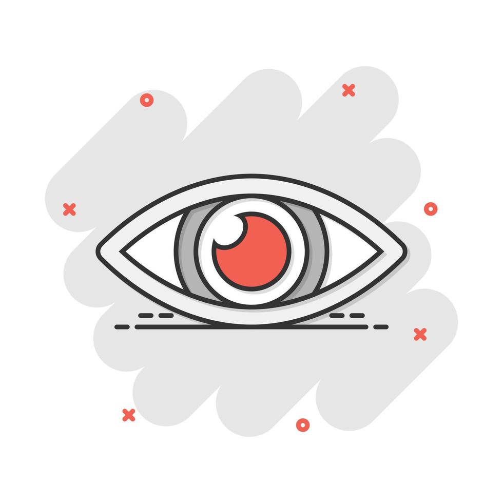 Vektor Cartoon Augensymbol im Comic-Stil. Augapfel aussehen Zeichen Abbildung Piktogramm. Eye-Business-Splash-Effekt-Konzept.