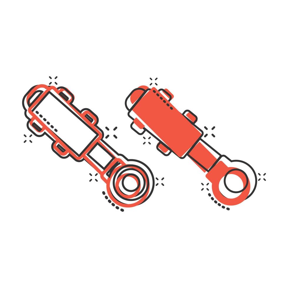 hydraulisk ikon i komisk stil. cylinder tecknad serie vektor illustration på vit isolerat bakgrund. Utrustning stänk effekt företag begrepp.