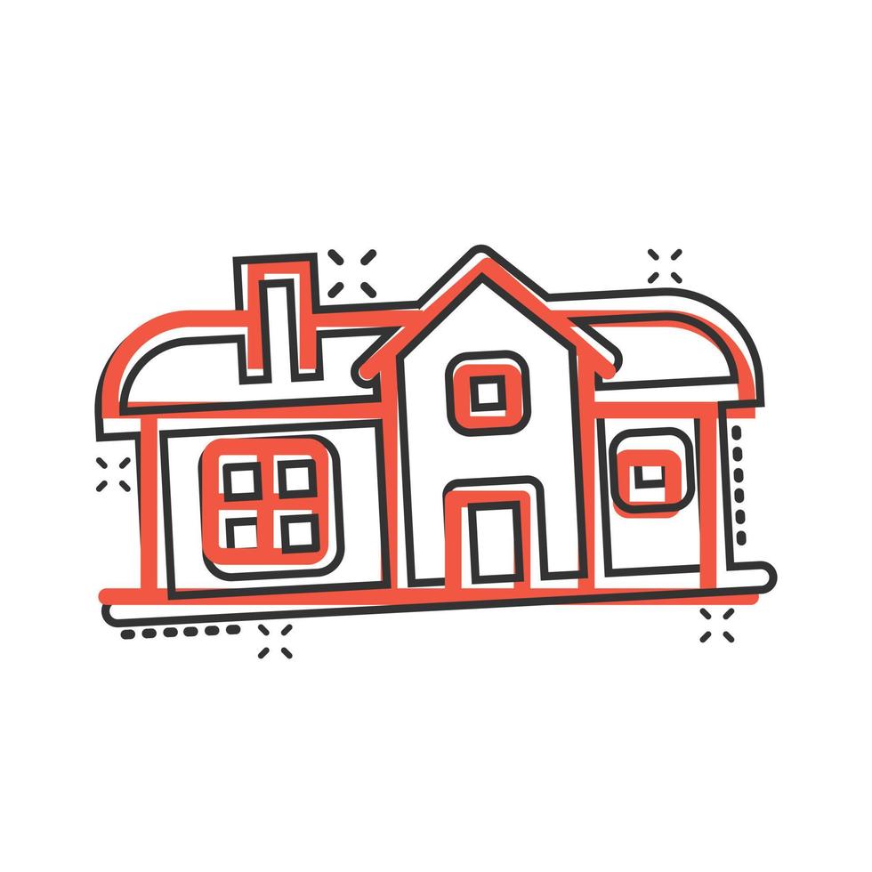 Gebäude-Ikone im Comic-Stil. Hauptkarikatur-Vektorillustration auf weißem lokalisiertem Hintergrund. Haus-Splash-Effekt-Geschäftskonzept. vektor