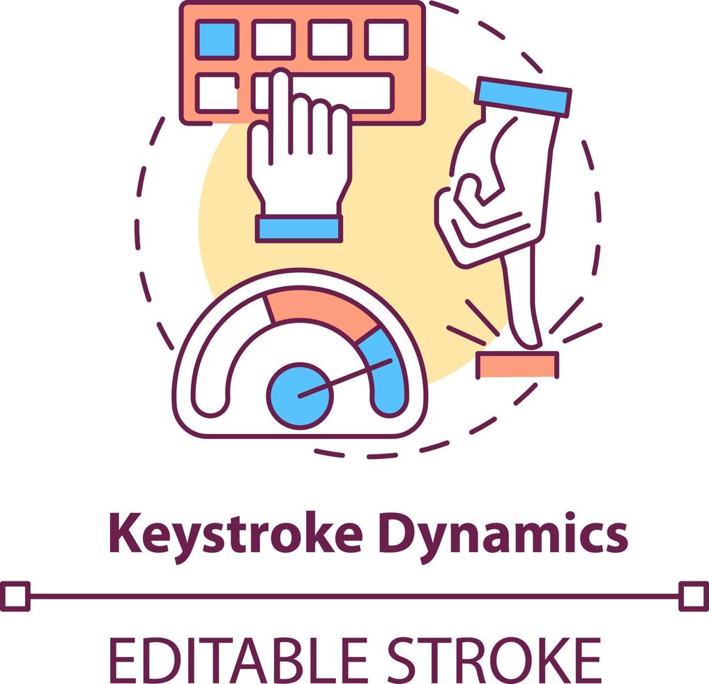 Tastenanschlag Dynamik Konzept Symbol. verhalten Messung abstrakt Idee dünn Linie Illustration. Tippen Muster Analyse. isoliert Gliederung Zeichnung. editierbar Schlaganfall vektor