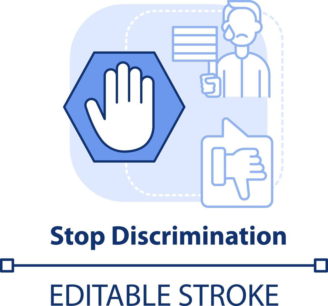 sluta diskriminering ljus blå begrepp ikon. orättvis behandling. HBTQ problem abstrakt aning tunn linje illustration. isolerat översikt teckning. redigerbar stroke vektor