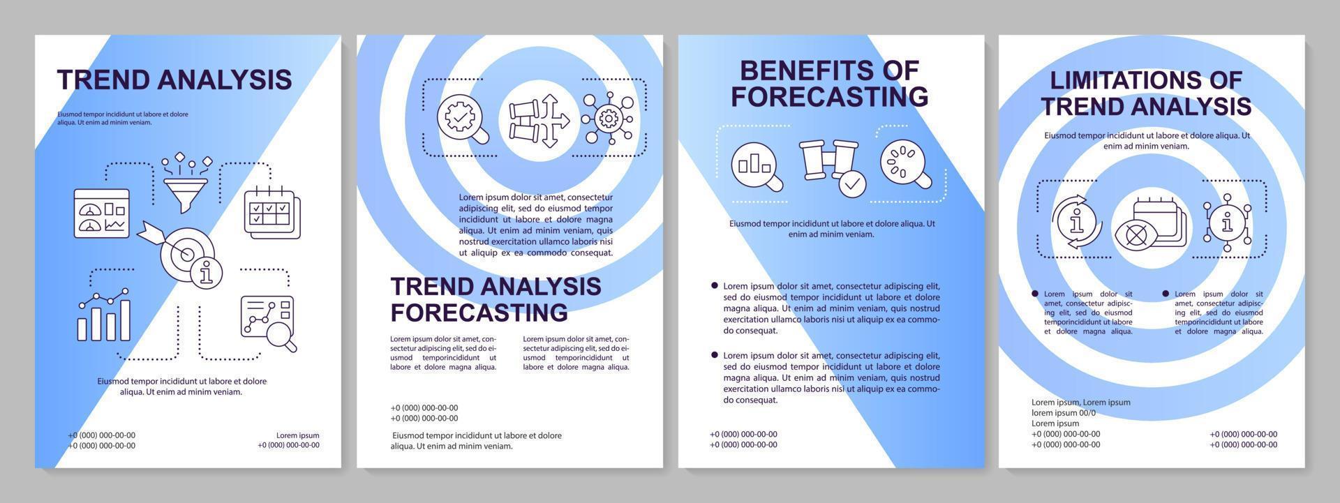 trend analys i prognostisering blå broschyr mall. folder design med linjär ikoner. redigerbar 4 vektor layouter för presentation, årlig rapporter