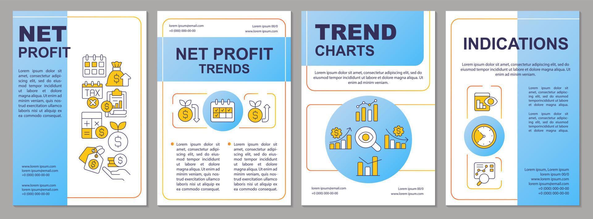 Netz profitieren Trends im Handel Blau Broschüre Vorlage. Lager Markt. Flugblatt Design mit linear Symbole. editierbar 4 Vektor Layouts zum Präsentation, jährlich Berichte