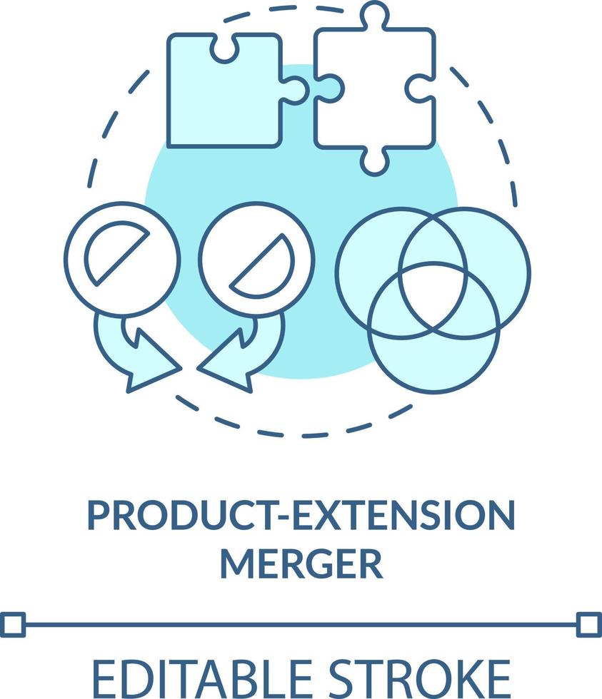 Produkt Erweiterung Geschäft Zusammenschluss Türkis Konzept Symbol. komplementär Produkte. abstrakt Idee dünn Linie Illustration. isoliert Gliederung Zeichnung. editierbar Schlaganfall vektor