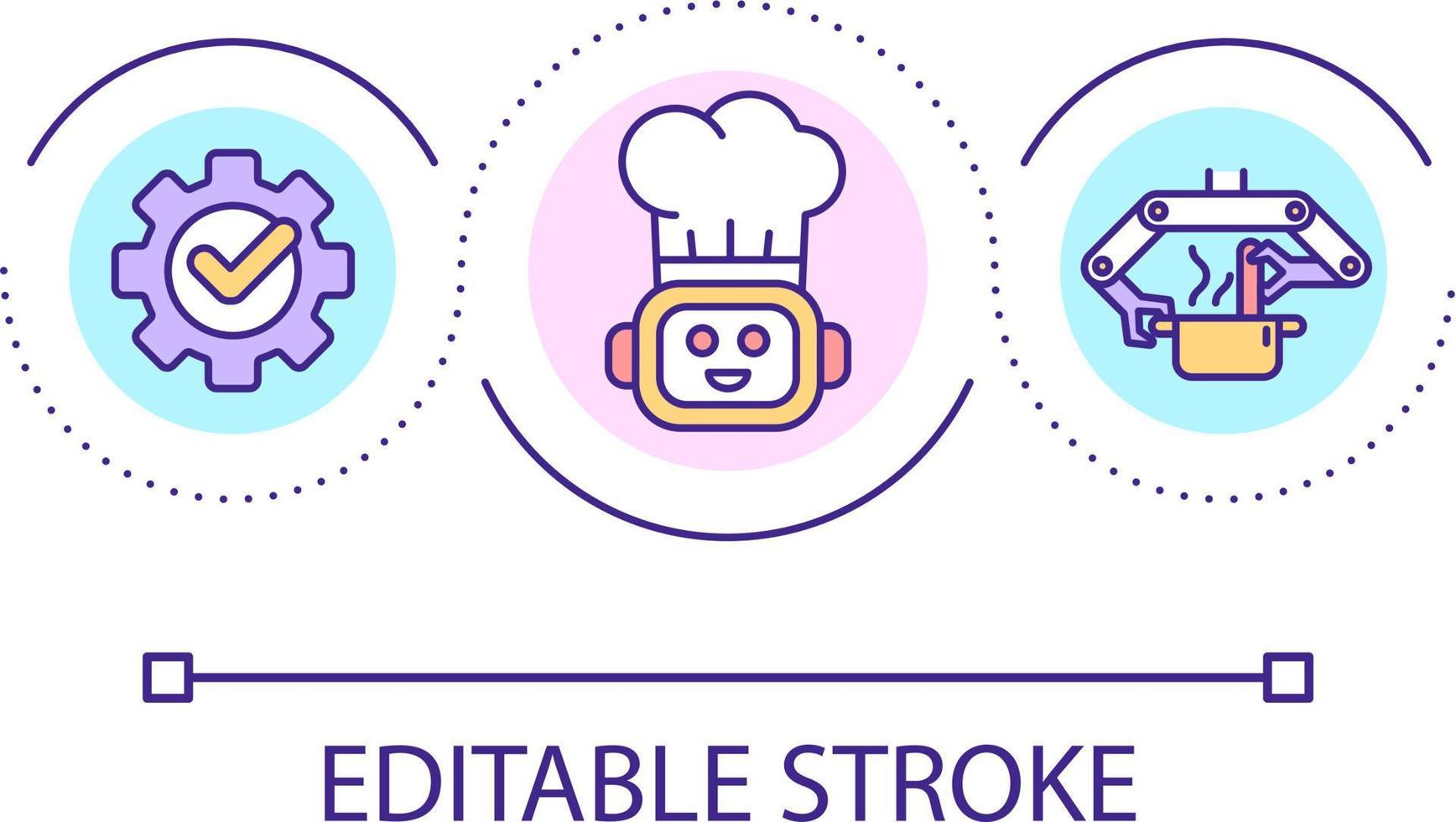 Kochen Roboter Schleife Konzept Symbol. Clever Küche Gerät. Roboter Kochen Maschine abstrakt Idee dünn Linie Illustration. Roboter Koch. isoliert Gliederung Zeichnung. editierbar Schlaganfall vektor