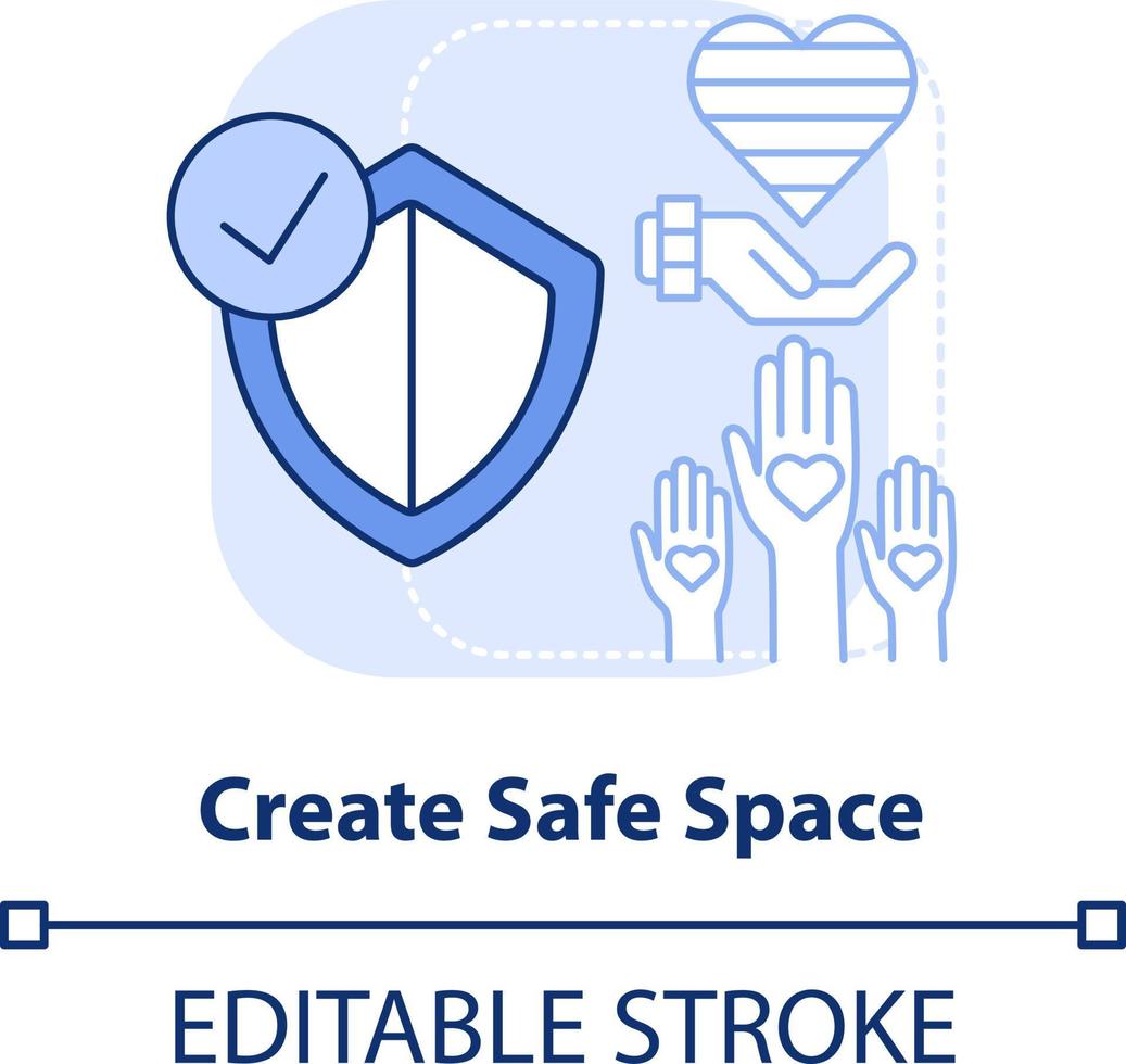 skapa säker Plats ljus blå begrepp ikon. portion andra. stödjande HBTQ ungdom abstrakt aning tunn linje illustration. isolerat översikt teckning. redigerbar stroke vektor