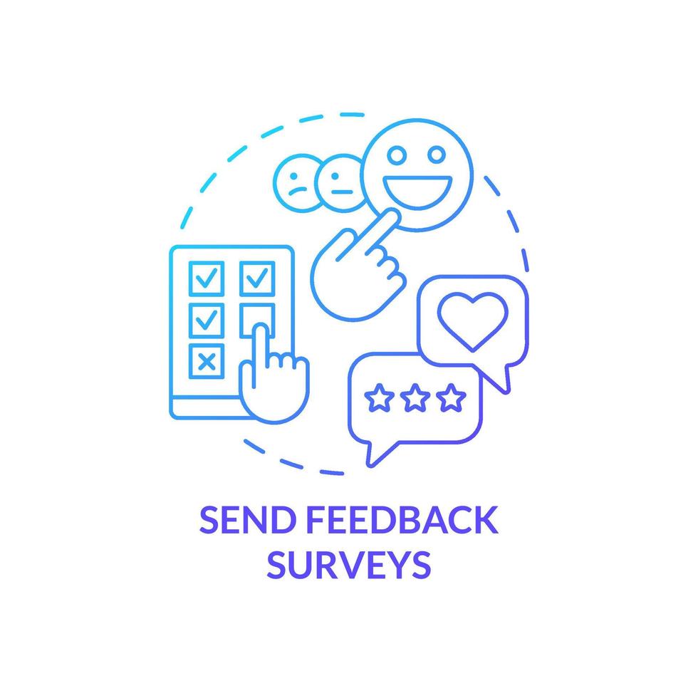 senden Feedback Umfragen Blau Gradient Konzept Symbol. Gast Erfahrung. zunehmend Geschäft Treffen Teilnahme abstrakt Idee dünn Linie Illustration. isoliert Gliederung Zeichnung vektor