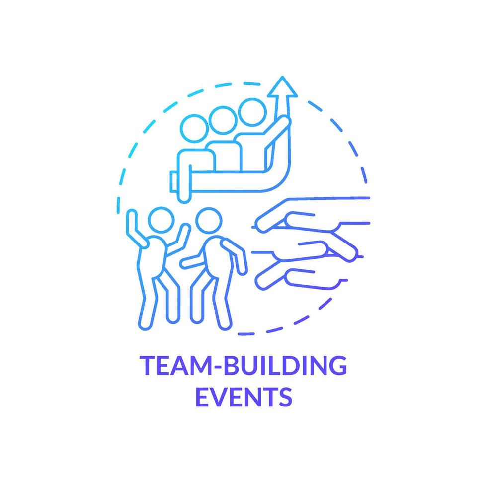 Mannschaft Gebäude Veranstaltungen Blau Gradient Konzept Symbol. Zusammenarbeit. korporativ Entwicklung Aktivitäten abstrakt Idee dünn Linie Illustration. isoliert Gliederung Zeichnung vektor