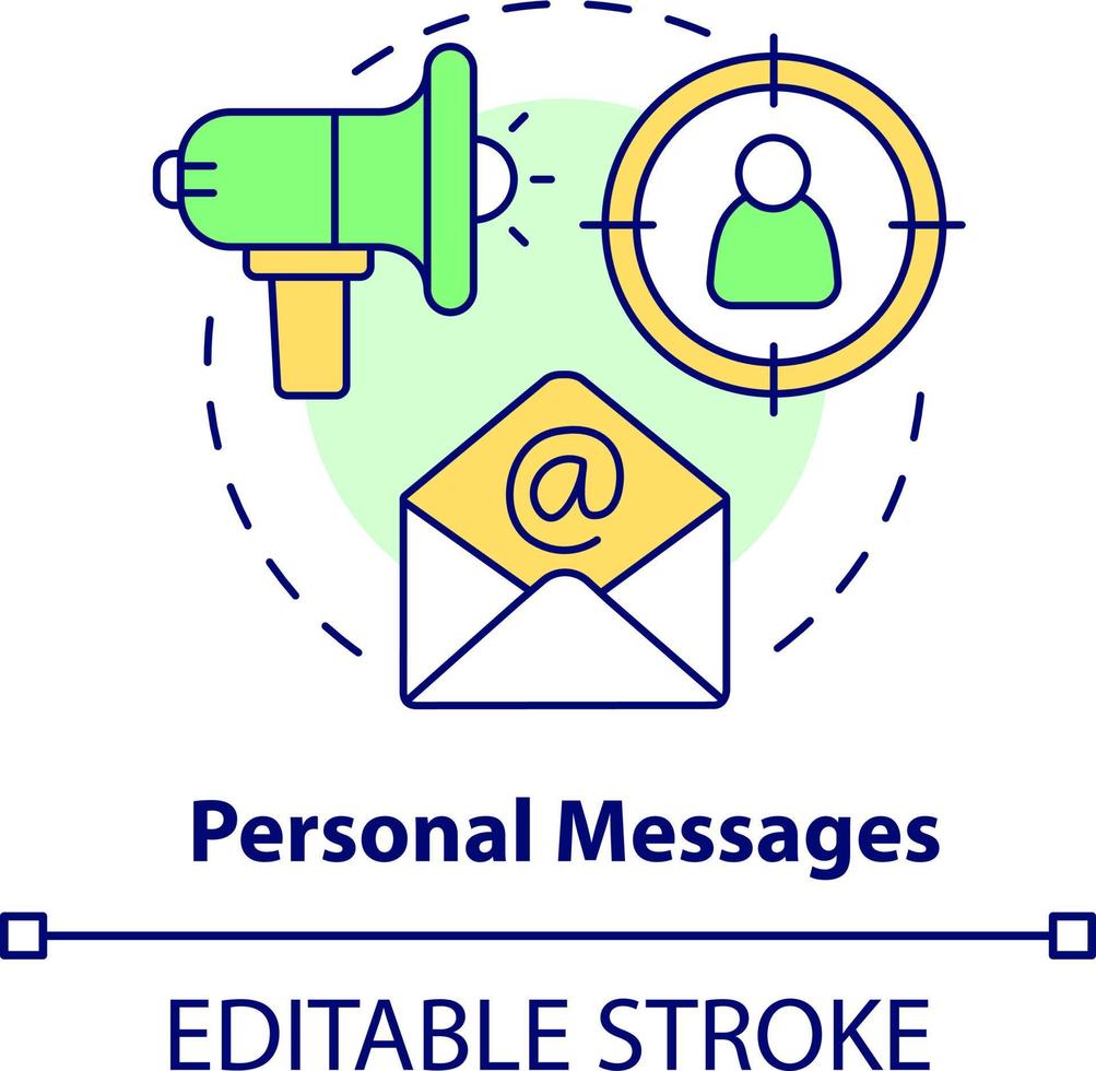 personlig meddelanden begrepp ikon. mål kunder. rabatt strategi abstrakt aning tunn linje illustration. isolerat översikt teckning. redigerbar stroke vektor