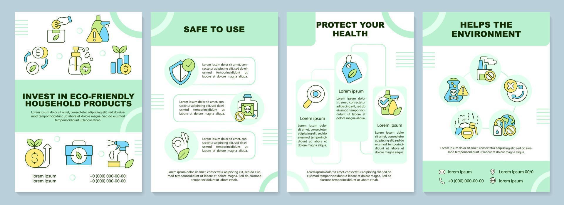investera i eco hushåll Produkter grön broschyr mall. folder design med linjär ikoner. redigerbar 4 vektor layouter för presentation, årlig rapporter