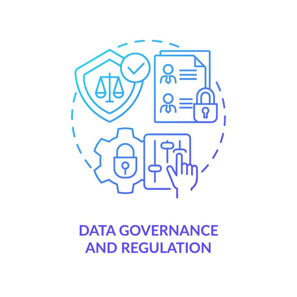 Daten Führung und Verordnung Blau Gradient Konzept Symbol. Kunde Sicherheit. Digital Technologie Trend abstrakt Idee dünn Linie Illustration. isoliert Gliederung Zeichnung vektor