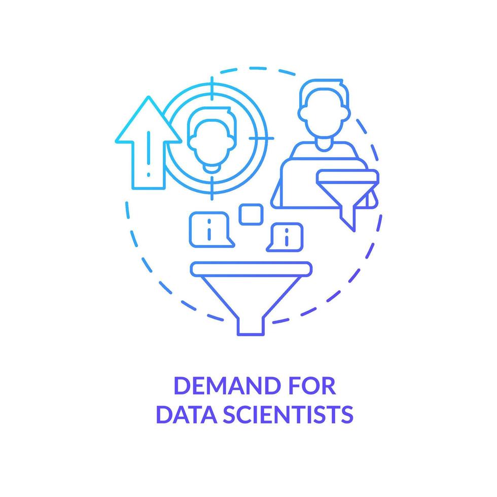 zunehmend Nachfrage zum Daten Wissenschaftler Blau Gradient Konzept Symbol. Ingenieure Herausforderungen. Digitalisierung Trend abstrakt Idee dünn Linie Illustration. isoliert Gliederung Zeichnung vektor