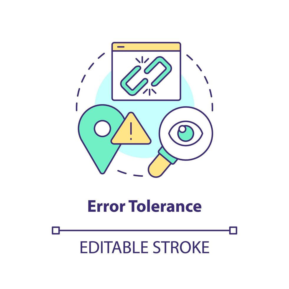 fel tolerans begrepp ikon. upptäckt misstag. programvara säkerhet. användbarhet testning abstrakt aning tunn linje illustration. isolerat översikt teckning. redigerbar stroke vektor