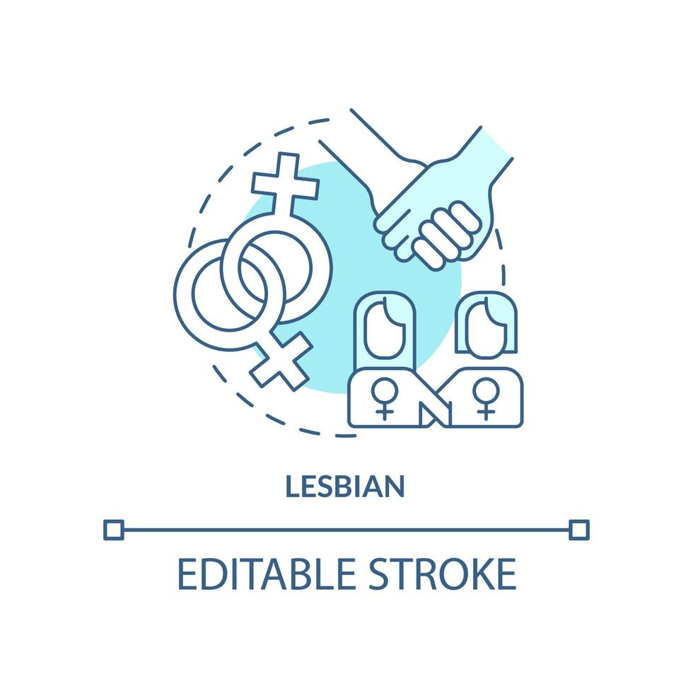 lesbisk turkos begrepp ikon. kvinna samma sex partners. identitet. HBTQ medlem abstrakt aning tunn linje illustration. isolerat översikt teckning. redigerbar stroke vektor