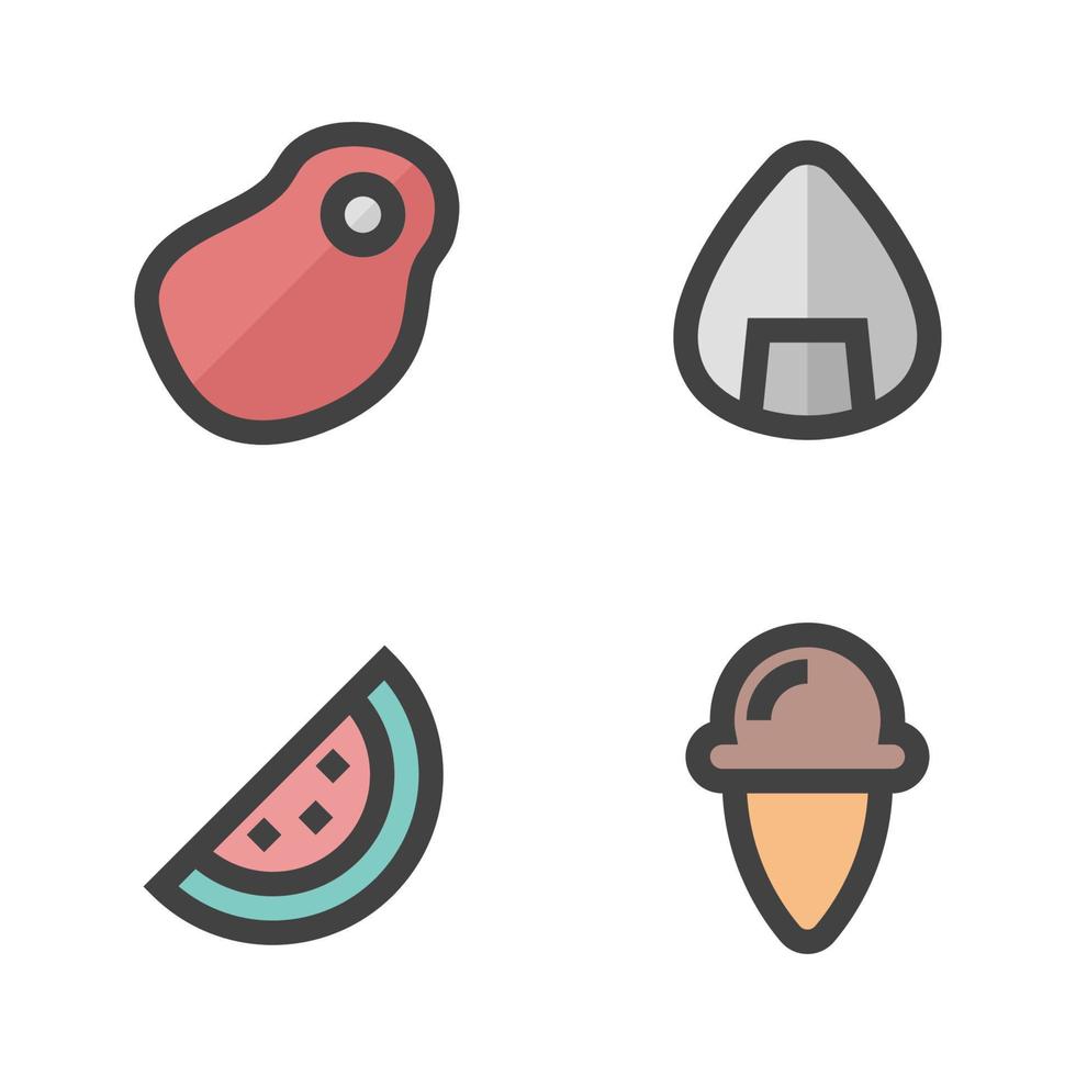 Essen trinken Symbole Satz. Fleisch, Onigiri, Wassermelone, Eis Creme. perfekt zum Webseite Handy, Mobiltelefon Anwendung, App Symbole, Präsentation, Illustration und irgendein andere Projekte vektor