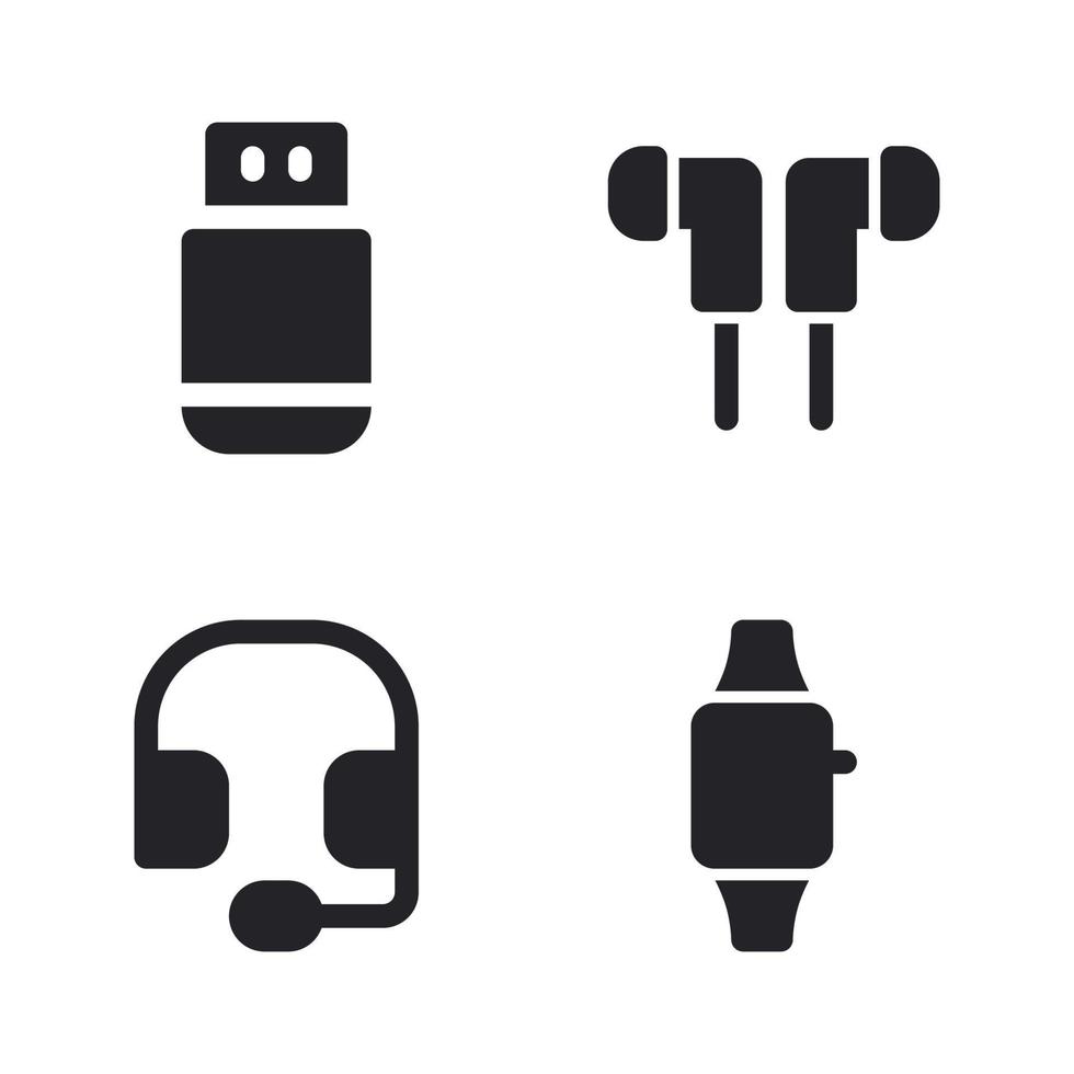 Elektronik Gerät Symbole Satz. USB, Headset, Kopfhörer, Smartwatch. perfekt zum Webseite Handy, Mobiltelefon Anwendung, App Symbole, Präsentation, Illustration und irgendein andere Projekte vektor