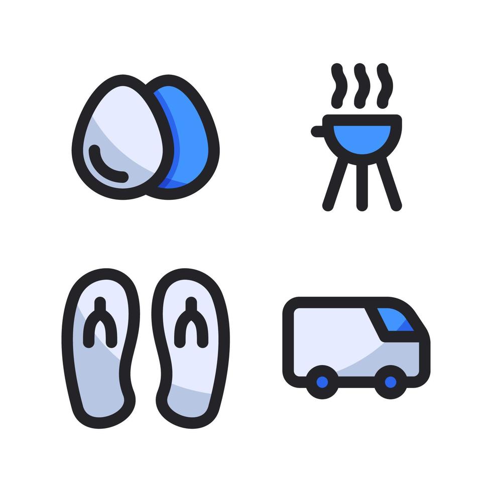 Abenteuer Symbole Satz. Ei, Grill, Flip floppen, van Wagen. perfekt zum Webseite Handy, Mobiltelefon Anwendung, App Symbole, Präsentation, Illustration und irgendein andere Projekte vektor