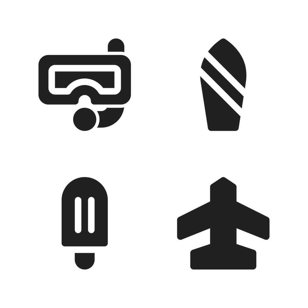 Sommer- Urlaub Symbole Satz. Brille, Surfen Planke, Eis Creme, Flugzeug . perfekt zum Webseite Handy, Mobiltelefon Anwendung, App Symbole, Präsentation, Illustration und irgendein andere Projekte vektor