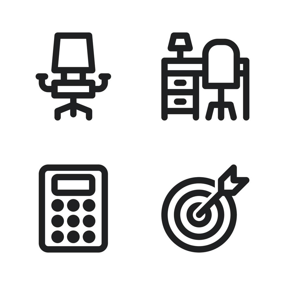 företag förvaltning ikoner uppsättning. ffice stol, skrivbord, kalkylator, mål mål. perfekt för hemsida mobil app, app ikoner, presentation, illustration och några Övrig projekt vektor